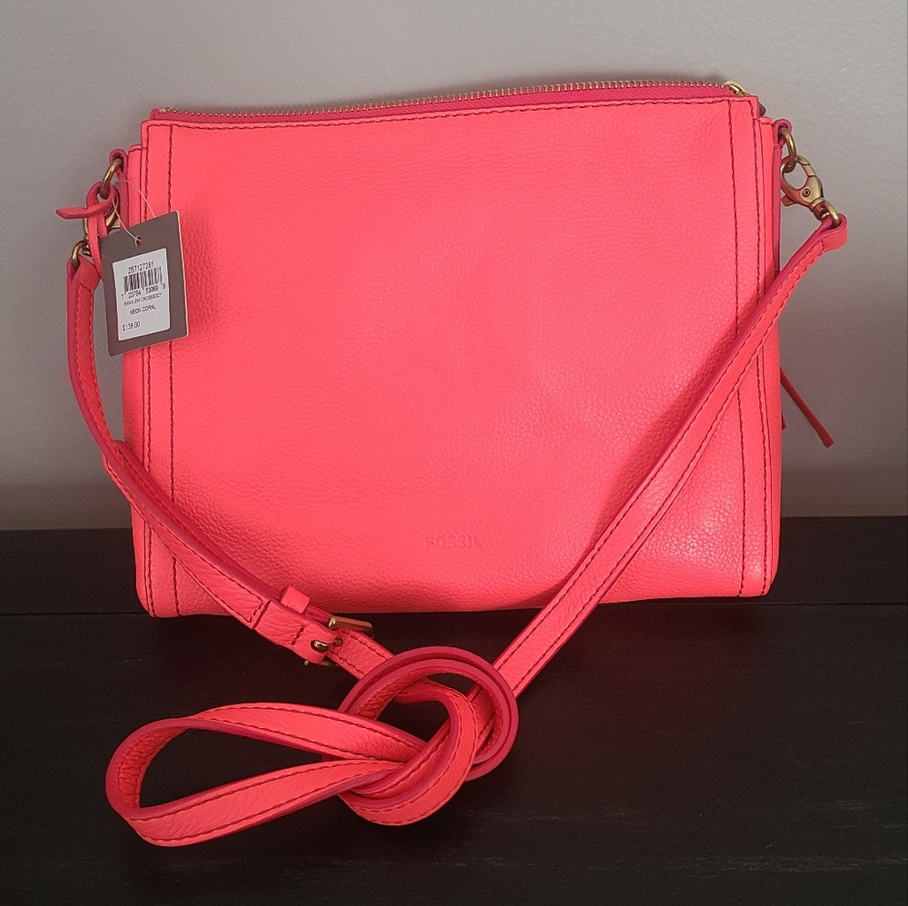 Fossil Emma Ew Crossbody - Neon Coral